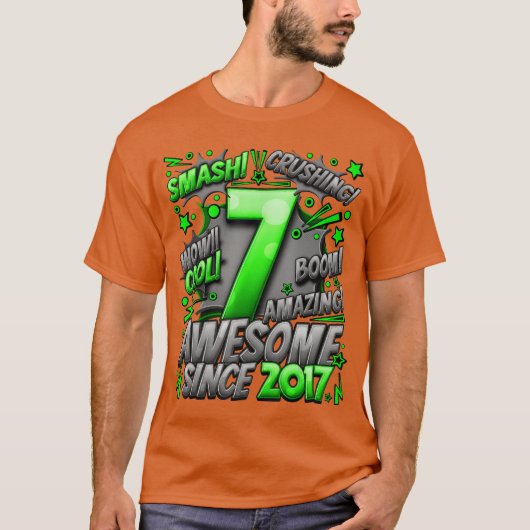 7e verjaardag Comic Style Geweldig sinds 2017 7 ja T-shirt (Voorkant)