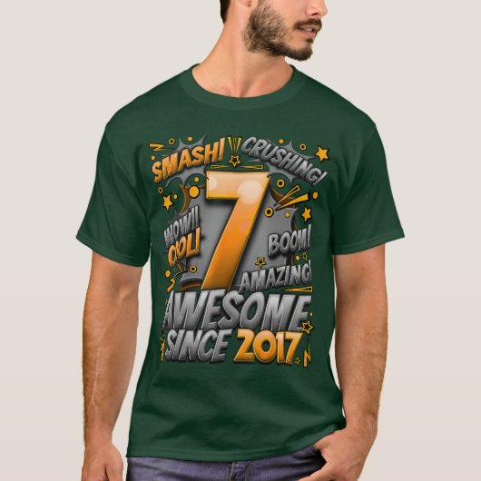 7e verjaardag Comic Style Geweldig sinds 2017 7 ja T-shirt (Voorkant)