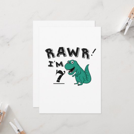 7e verjaardag Dinosaur Gift voor 7 jaar oude jonge Kaart (Voorkant / Achterkant in situ)
