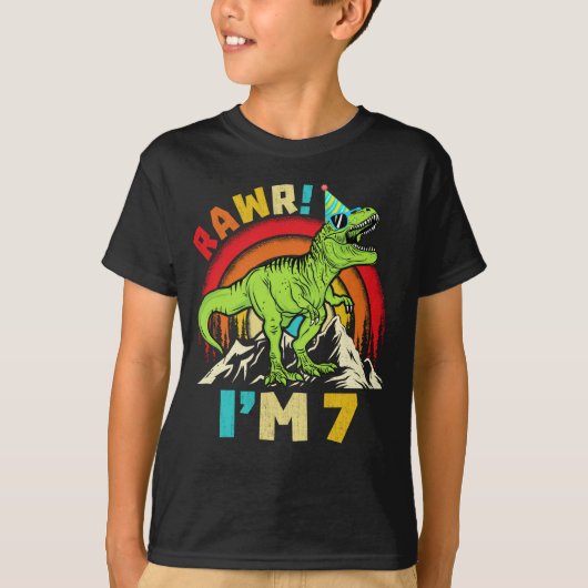 7e verjaardag Dinosaur T Rex Rawr Ik ben 7 voor jo T-shirt (Voorkant)
