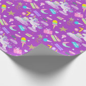 7e Verjaardag Eenhoorn Patroon Paarse Cadeaupapier (Hoek)