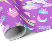 7e Verjaardag Eenhoorn Patroon Paarse Cadeaupapier (Rol Hoek)