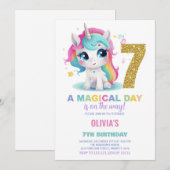 7e verjaardag Eenhoorn Verjaardag Uitnodigingen (Voorkant / Achterkant)