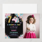 7e Verjaardag Eenhoorn Verjaardag Uitnodigingen fo (Voorkant / Achterkant)