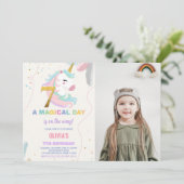 7e Verjaardag Eenhoorn Verjaardag Uitnodigingen fo (Staand voorkant)