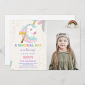 7e Verjaardag Eenhoorn Verjaardag Uitnodigingen fo (Voorkant / Achterkant)