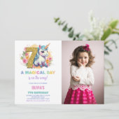 7e Verjaardag Eenhoorn Verjaardag Uitnodigingen fo (Staand voorkant)