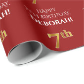 7e verjaardag: Elegant, Rood, Faux Gold Look Cadeaupapier (Rol Hoek)