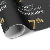 7e verjaardag: Elegant, zwart, Faux Gold look Cadeaupapier (Rol Hoek)
