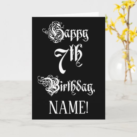 7e verjaardag: Fancy, elegant script + aangepaste Kaart (Gele Bloem)