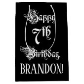 7e verjaardag: Fancy, elegant script + aangepaste Medium Cadeauzakje (Voorkant)