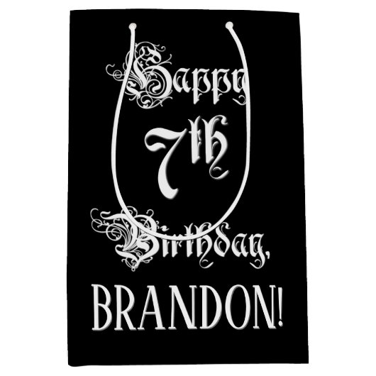 7e verjaardag: Fancy, elegant script + aangepaste Medium Cadeauzakje (Voorkant)