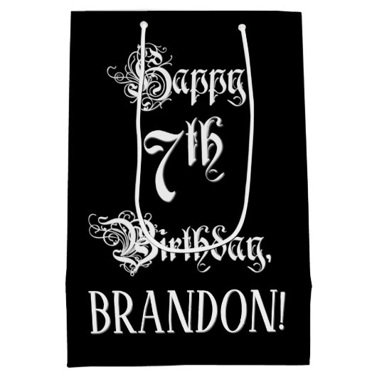 7e verjaardag: Fancy, elegant script + aangepaste Medium Cadeauzakje (Achterkant)