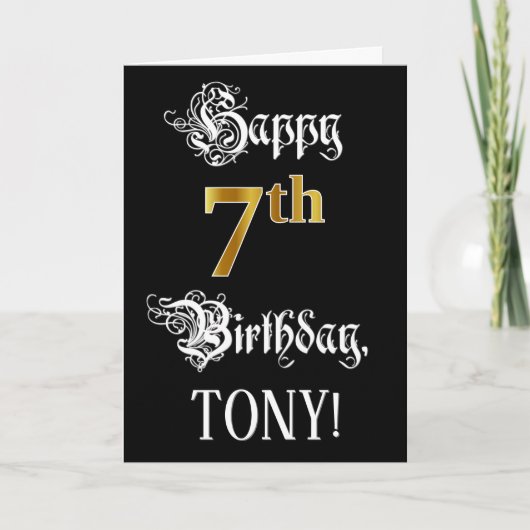 7e verjaardag — Fancy script; Faux Gold Kijk; naam Kaart (Voorkant)