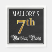 7e verjaardag — Fancy script, Faux Gold look Servet (Voorkant)