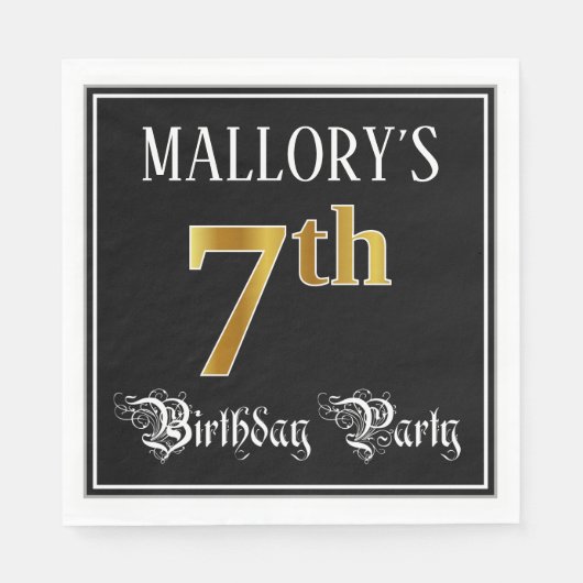 7e verjaardag — Fancy script, Faux Gold look Servet (Voorkant)