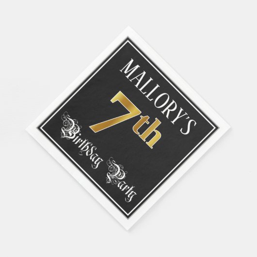 7e verjaardag — Fancy script, Faux Gold look Servet (Hoek)