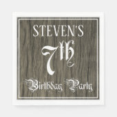 7e verjaardag — Fancy script, Faux Wood Kijk Servet (Voorkant)