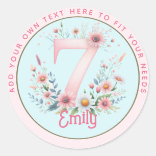 7e Verjaardag Fee Bloem Roze Prinses Sprookje Ronde Sticker