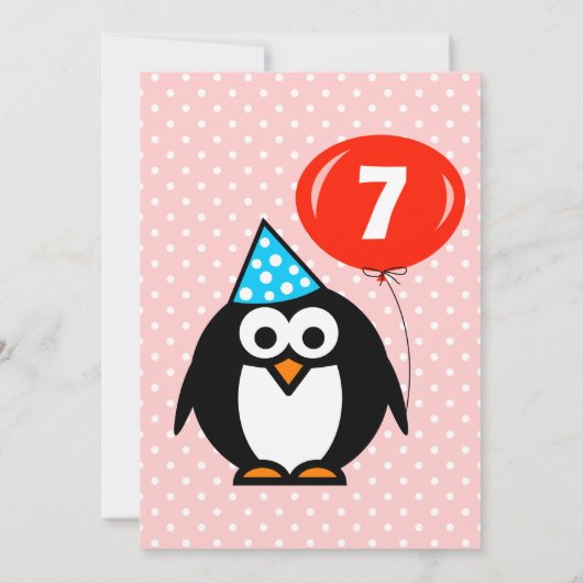 7e verjaardag feestuitnodigingen met leuke pinguïn kaart (Achterkant)