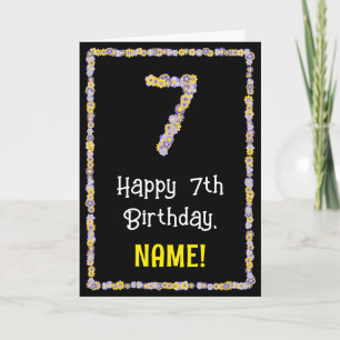7e verjaardag: Floral Flowers Number, Custom Name Kaart