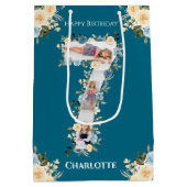 7e verjaardag Foto Blauwgroen Collage Blue Yellow  Medium Cadeauzakje (Achterkant)