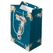 7e verjaardag Foto Blauwgroen Collage Blue Yellow  Medium Cadeauzakje (Achterkant Gekanteld)