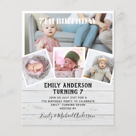 7e verjaardag Foto collage Invite Boy Girl gemengd Flyer (Voorkant)