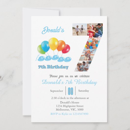 7e verjaardag foto collage nummer 7 Jongen Kaart (Voorkant)