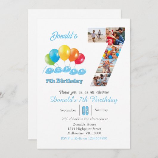 7e verjaardag foto collage nummer 7 Jongen Kaart (Voorkant / Achterkant)