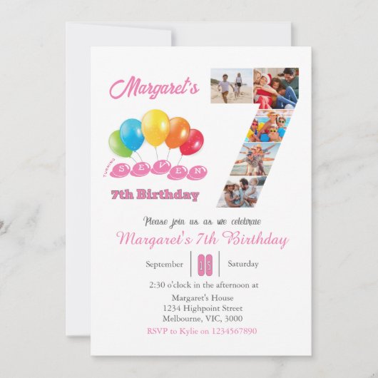 7e verjaardag foto collage nummer 7 Meisje Kaart (Voorkant)