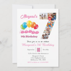 7e verjaardag foto collage nummer 7 Meisje Kaart
