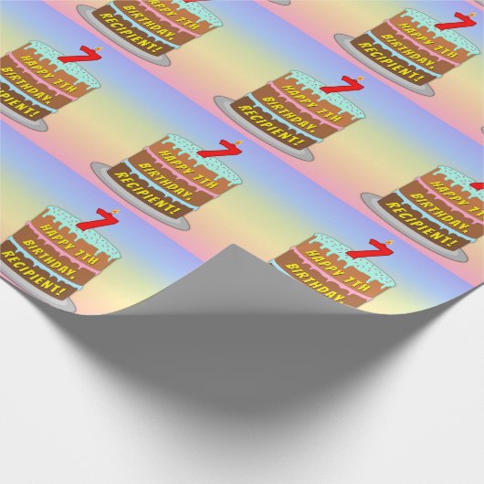 7e verjaardag: Fun Cake and Candle + Custom Name Cadeaupapier (Hoek)