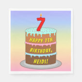 7e verjaardag: Fun Cake and Candle + Custom Name Servet (Voorkant)