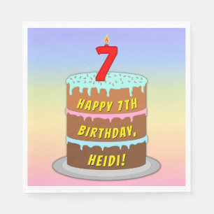 7e verjaardag: Fun Cake and Candle + Custom Name Servet