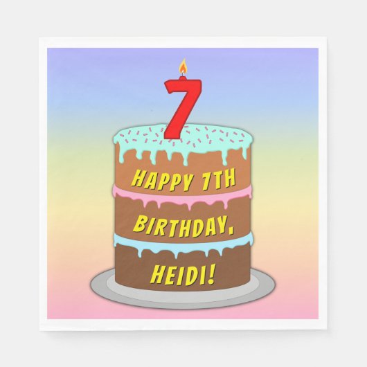 7e verjaardag: Fun Cake and Candle + Custom Name Servet (Voorkant)
