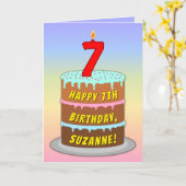 7e verjaardag — Fun Cake & Candle, met aangepaste Kaart (Gele Bloem)