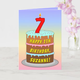 7e verjaardag — Fun Cake & Candle, met aangepaste  Kaart