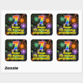 7e verjaardag: Fun Fireworks Kijk, regenboog # 7 Vierkante Sticker (Vel)