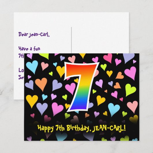 7e verjaardag: Fun Hearts Pattern, Rainbow 7 Briefkaart (Voorkant / Achterkant)