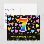 7e verjaardag: Fun Hearts Pattern, Regenboog 7 Briefkaart (Voorkant / Achterkant)