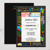 7e Verjaardag Fun Kleur Crazy Text op Black Party Kaart (Voorkant / Achterkant)