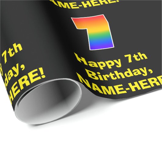 7e verjaardag: Fun, kleurrijke regenboog geïnspire Cadeaupapier (Rol Hoek)