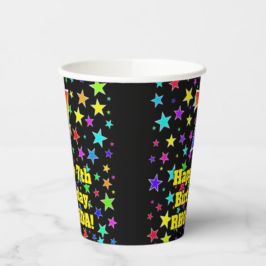 7e verjaardag: Fun Stars Pattern en Rainbow 7 Papieren Bekers (Links)