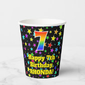 7e verjaardag: Fun Stars Pattern en Rainbow 7 Papieren Bekers (Voorkant)