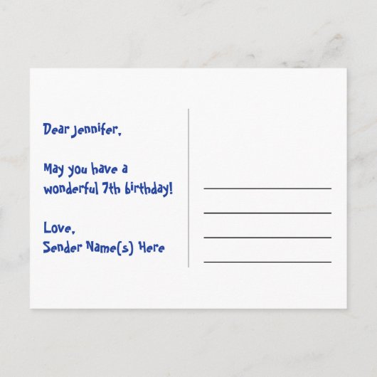 7e verjaardag: Fun Stars Pattern, Regenboog 7, Naa Briefkaart (Achterkant)