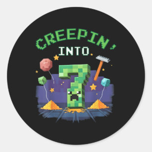 7e Verjaardag Gamer Pixel Creepin In 7 Videogame Ronde Sticker