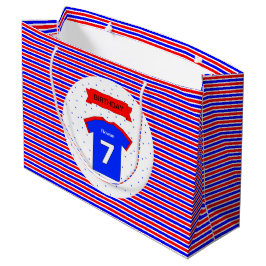 7e verjaardag gepersonaliseerd rood blauw groot cadeauzakje