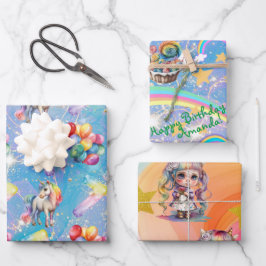 7e verjaardag gepersonaliseerde Eenhoorn cadeauver Inpakpapier Vel