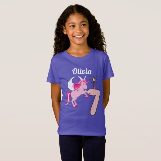 7e verjaardag Gepersonaliseerde naam Unicorn Shirt (Voorkant volledig)